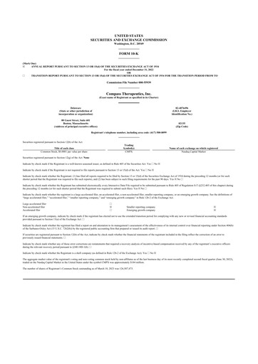 Thumbnail Compass Therapeutics 10-K Annual Report 2022
