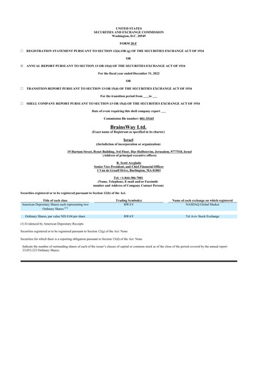 Miniature BrainsWay 20-F Rapport annuel 2022