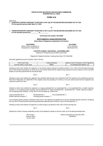 Thumbnail Westamerica Bancorporation
 10-Q Quarterly Report FY2023 