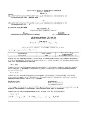 Thumbnail UFP Technologies
 10-Q Quarterly Report FY2023 