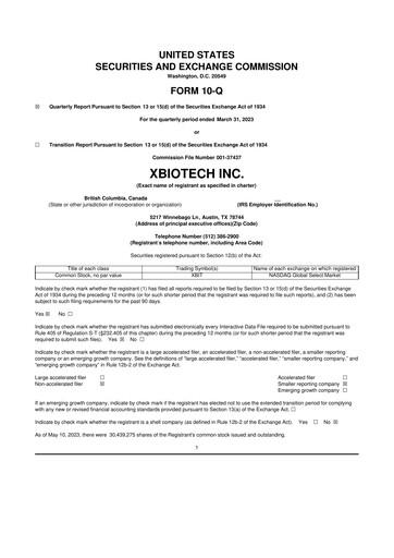Thumbnail XBiotech 10-Q Quarterly Report FY2023 