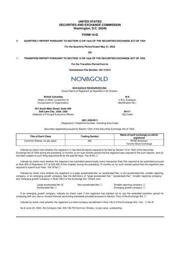 Thumbnail NovaGold Resources
 10-Q Quarterly Report FY2023 