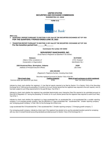 Vorschaubild ServisFirst Bancshares 10-Q Quartalsbericht 2023 