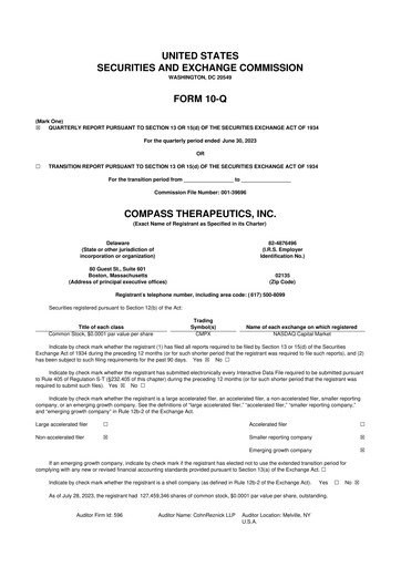 Thumbnail Compass Therapeutics 10-Q Quarterly Report FY2023 