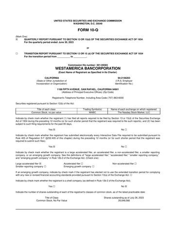 Thumbnail Westamerica Bancorporation
 10-Q Quarterly Report FY2023 