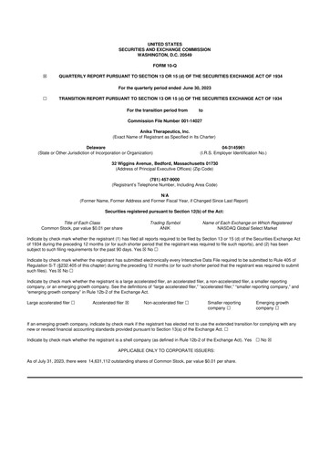 Thumbnail Anika Therapeutics 10-Q Quarterly Report FY2023 