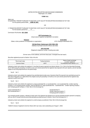 Thumbnail UFP Technologies
 10-Q Quarterly Report FY2023 