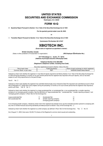Thumbnail XBiotech 10-Q Quarterly Report FY2023 