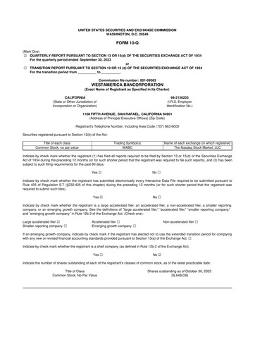 Thumbnail Westamerica Bancorporation
 10-Q Quarterly Report FY2023 