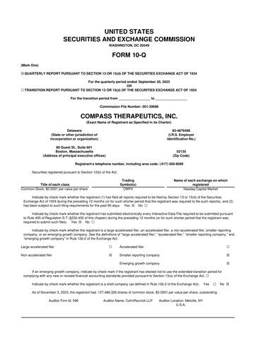 Thumbnail Compass Therapeutics 10-Q Quarterly Report FY2023 