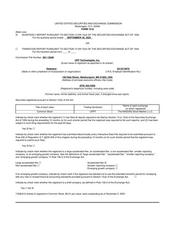 Thumbnail UFP Technologies
 10-Q Quarterly Report FY2023 