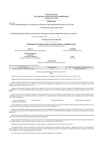 Thumbnail Northern Technologies International 10-K Annual Report 2023