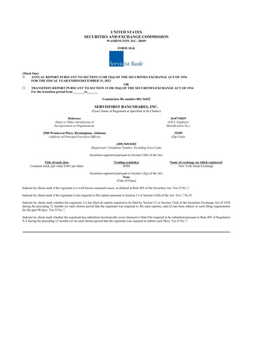 Thumbnail ServisFirst Bancshares 10-K Annual Report 2023