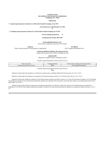Thumbnail Harvard Bioscience 10-K Annual Report 2023