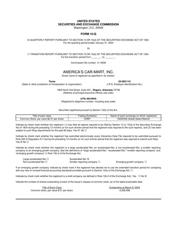 Thumbnail America's Car-Mart 10-Q Quarterly Report FY2024 