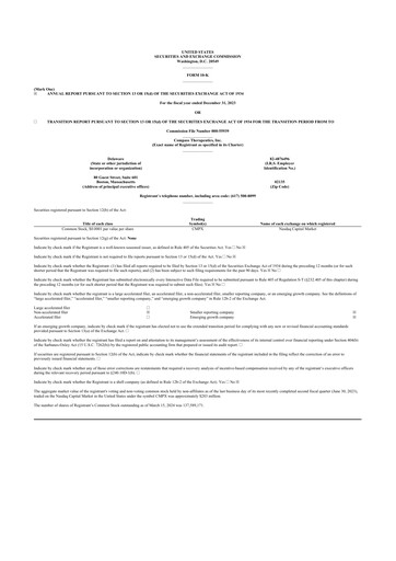 Thumbnail Compass Therapeutics 10-K Annual Report 2023