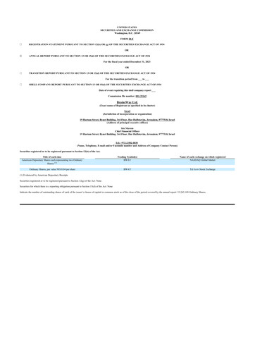 Miniature BrainsWay 20-F Rapport annuel 2023