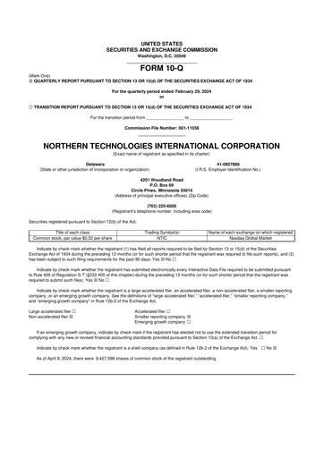 Thumbnail Northern Technologies International 10-Q Quarterly Report FY2024 
