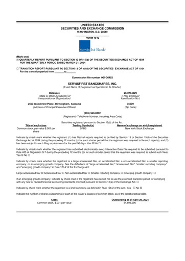 Vorschaubild ServisFirst Bancshares 10-Q Quartalsbericht 2024 