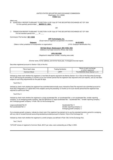 Thumbnail UFP Technologies
 10-Q Quarterly Report FY2024 