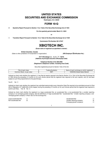 Thumbnail XBiotech 10-Q Quarterly Report FY2024 