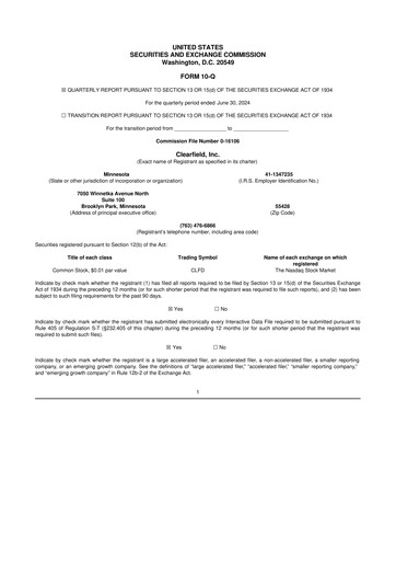 Thumbnail Clearfield 10-Q Quarterly Report FY2024 