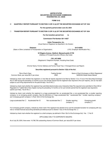 Thumbnail Anika Therapeutics 10-Q Quarterly Report FY2024 