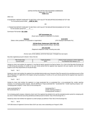 Thumbnail UFP Technologies
 10-Q Quarterly Report FY2024 