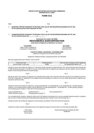 Thumbnail Westamerica Bancorporation
 10-Q Quarterly Report FY2024 
