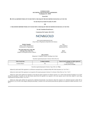 Thumbnail NovaGold Resources
 10-K Annual Report 2024