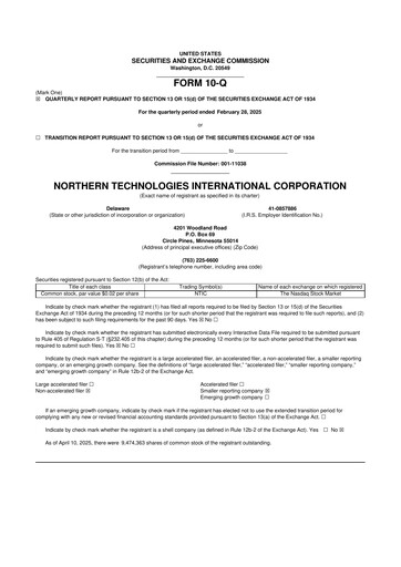 Thumbnail Northern Technologies International 10-Q Quarterly Report FY2025 