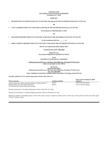 Miniature BrainsWay 20-F Rapport annuel 2024