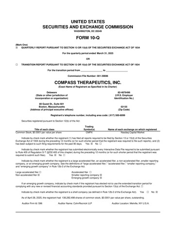 Thumbnail Compass Therapeutics 10-Q Quarterly Report FY2025 