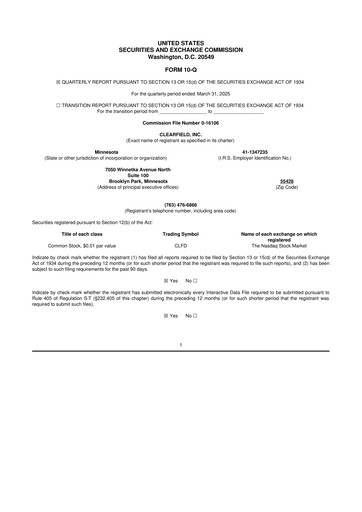 Thumbnail Clearfield 10-Q Quarterly Report FY2025 