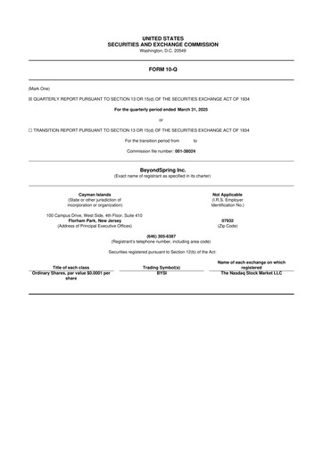 Miniature BeyondSpring 10-Q Rapport trimestriel 2025 