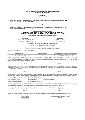 Thumbnail Westamerica Bancorporation
 10-Q Quarterly Report FY2025 