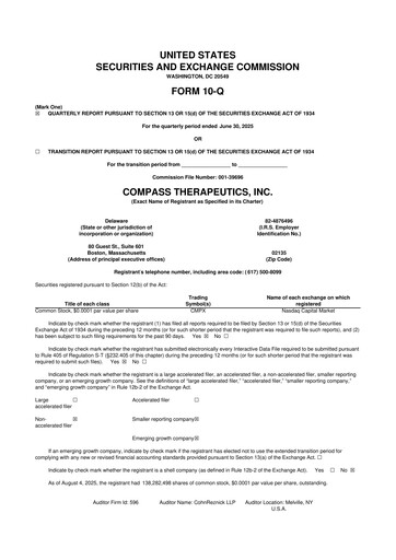Thumbnail Compass Therapeutics 10-Q Quarterly Report FY2025 