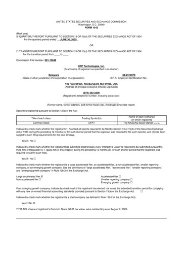 Thumbnail UFP Technologies
 10-Q Quarterly Report FY2025 
