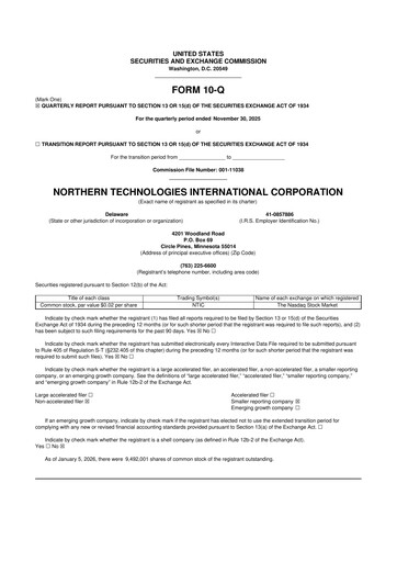 Thumbnail Northern Technologies International 10-Q Quarterly Report FY2026 