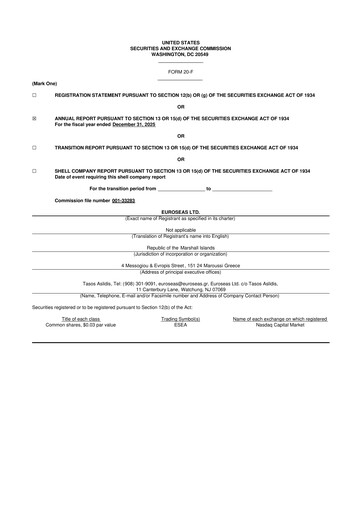 Miniature Euroseas 20-F Rapport annuel 