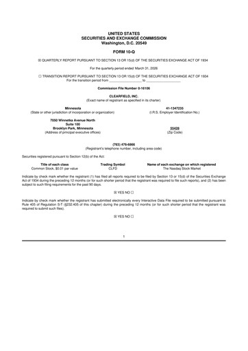 Thumbnail Clearfield 10-Q Quarterly Report FY 