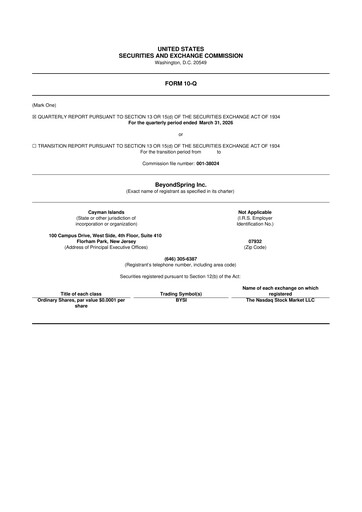 Thumbnail BeyondSpring 10-Q Quarterly Report FY 