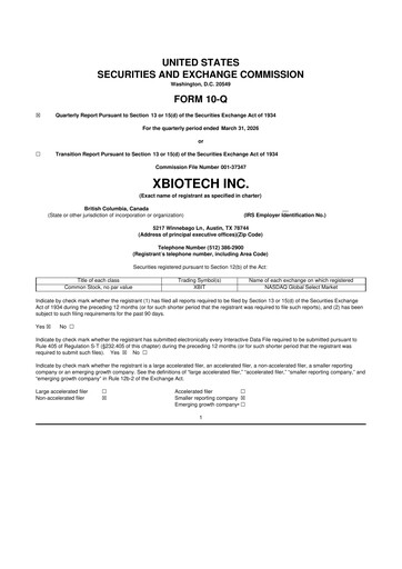 Thumbnail XBiotech 10-Q Quarterly Report FY 