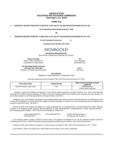 Miniature NovaGold Resources
 10-Q Rapport trimestriel 2026 Q3