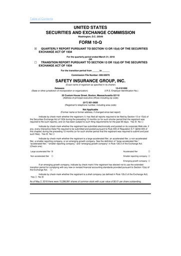 Miniature Safety Insurance
 10-Q Rapport trimestriel 2018 