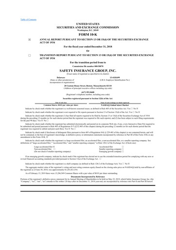 Thumbnail Safety Insurance
 10-K Annual Report 2018