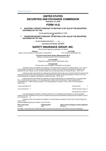 Miniature Safety Insurance
 10-Q Rapport trimestriel 2019 
