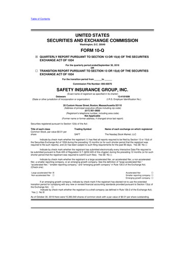 Miniature Safety Insurance
 10-Q Rapport trimestriel 2019 