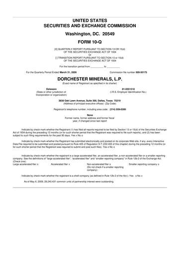 Thumbnail Dorchester Minerals 10-Q Quarterly Report FY 