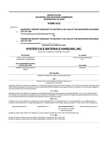 Thumbnail Hyster-Yale Materials Handling 10-Q Quarterly Report FY2012 
